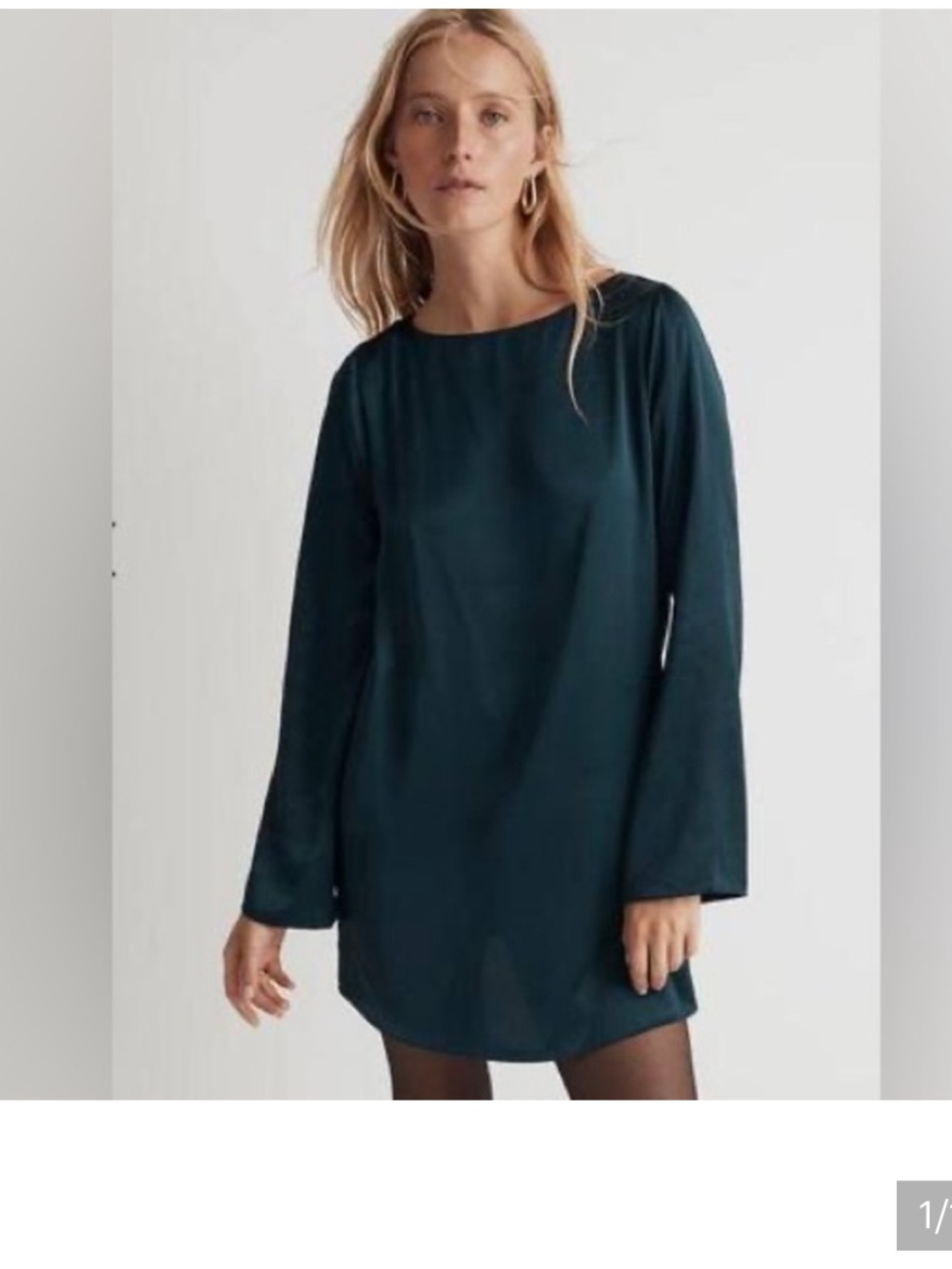 Madewell mini shift satin dress spruce green